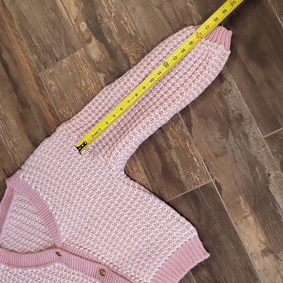 Shein Pink & White Oversized Button Front Knit Cardigan w/ Gold Buttons, XS - Picture 5 of 10